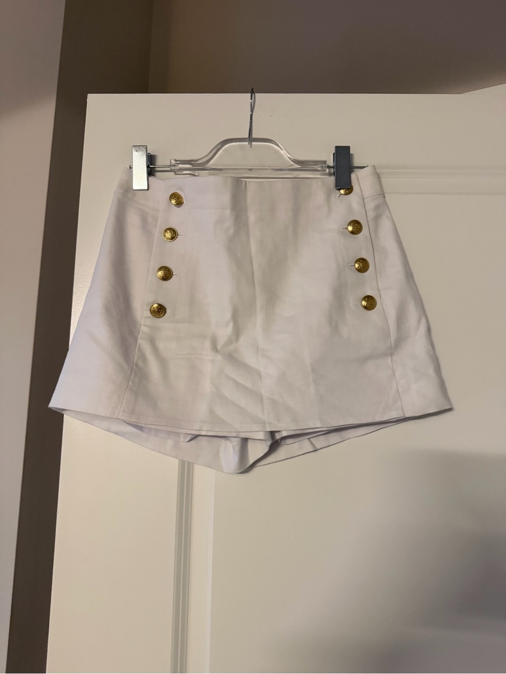 J. Crew White High-Waist Sailor Skort with Gold Buttons